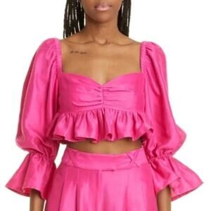 Alemais NWOT Women's Blaire Ruffle Blouson Crop Top Fuchsia Pink Size 2